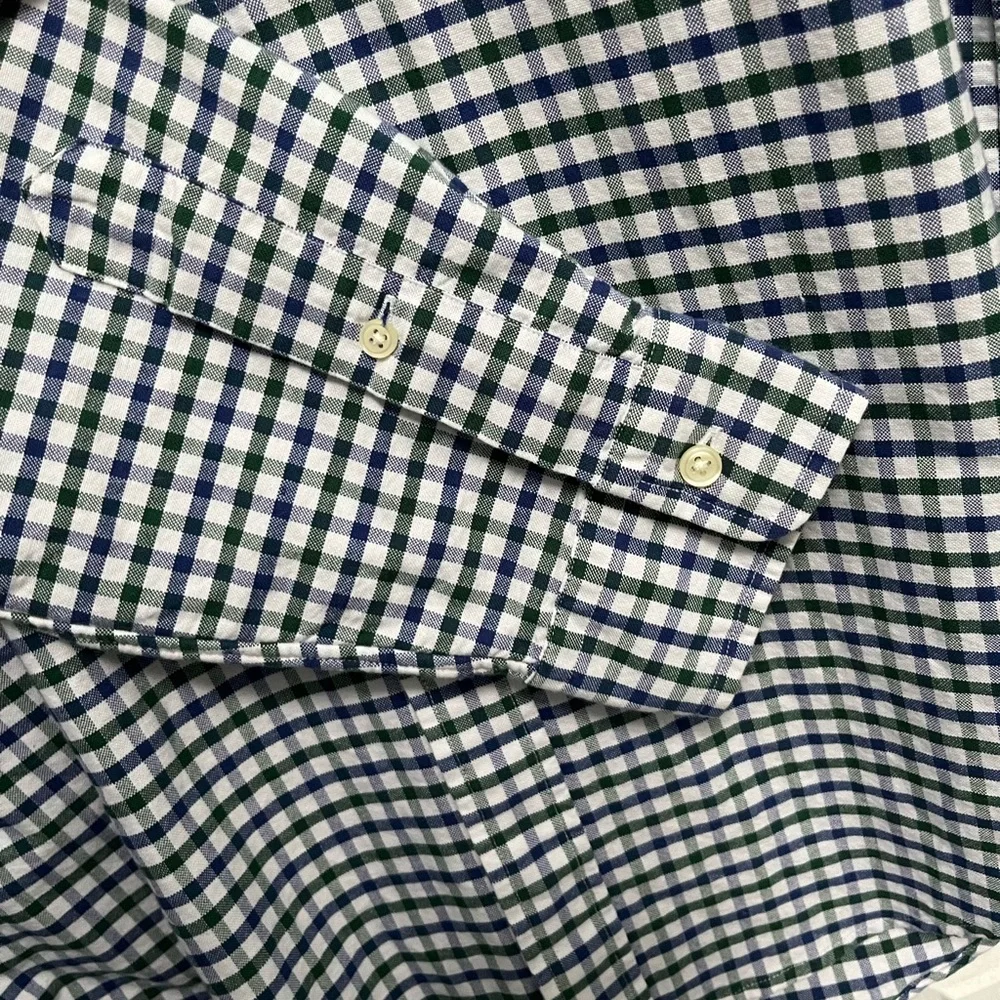 Ralph Lauren Button Down Shirt Green Blue Flesh Pony Men's MEDIUM Gingham Check